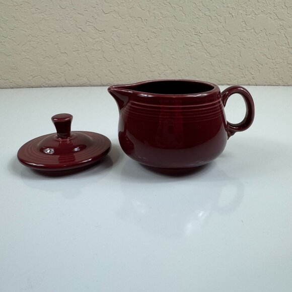 Fiesta Ware 4 Piece Sugar Bowl Creamer Set w/Tray Cinnabar Retired Serveware - Picture 6 of 13